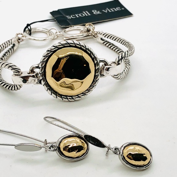 Scroll and Vine Mixed Metal Bracelet & earrings - Picture 3 of 9